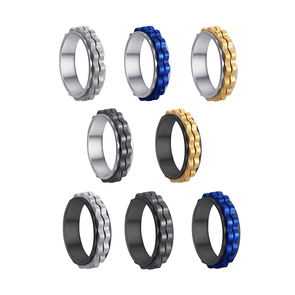 Women's Titanium Steel Ornament Rotatable Decompression Gear Rings