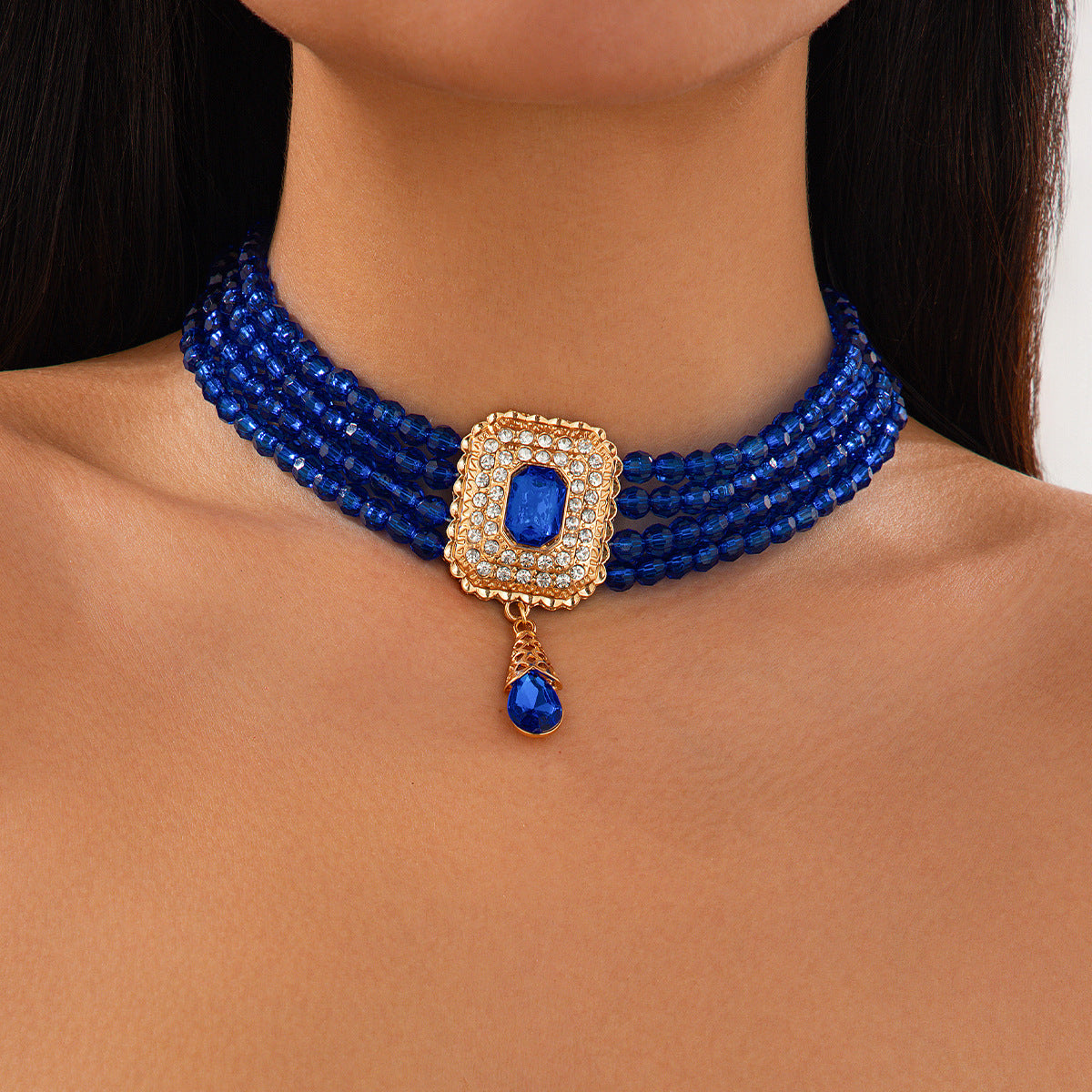 Style Crystal String Beads Vintage Square Necklaces