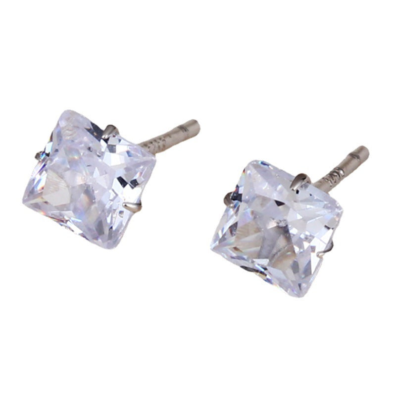 Women's & Men's Sier Square Diamond Simple Fashion Zircon Earrings