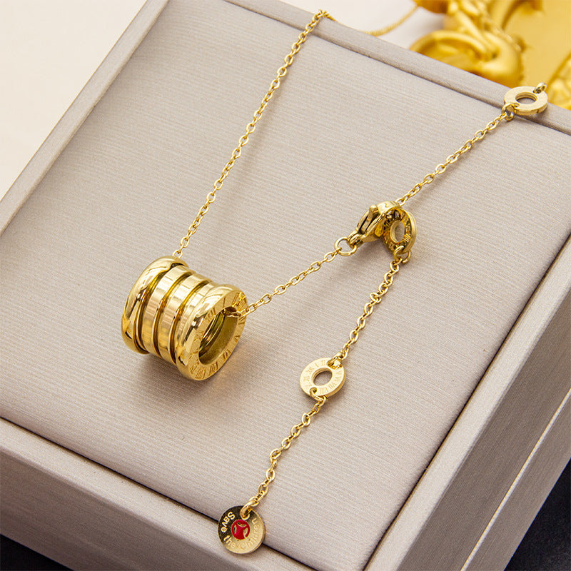 Women's & Men's Black White Simple Roman Digital Gold-plated Spring Cylinder Necklaces