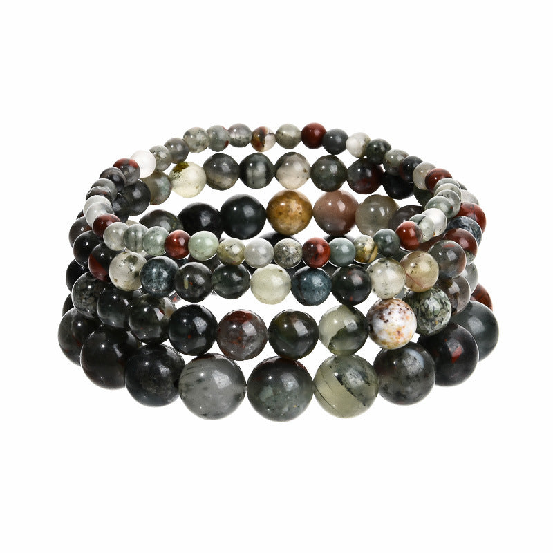 Stone Beaded Obsidian Black Line Rhodochrosite Bracelets