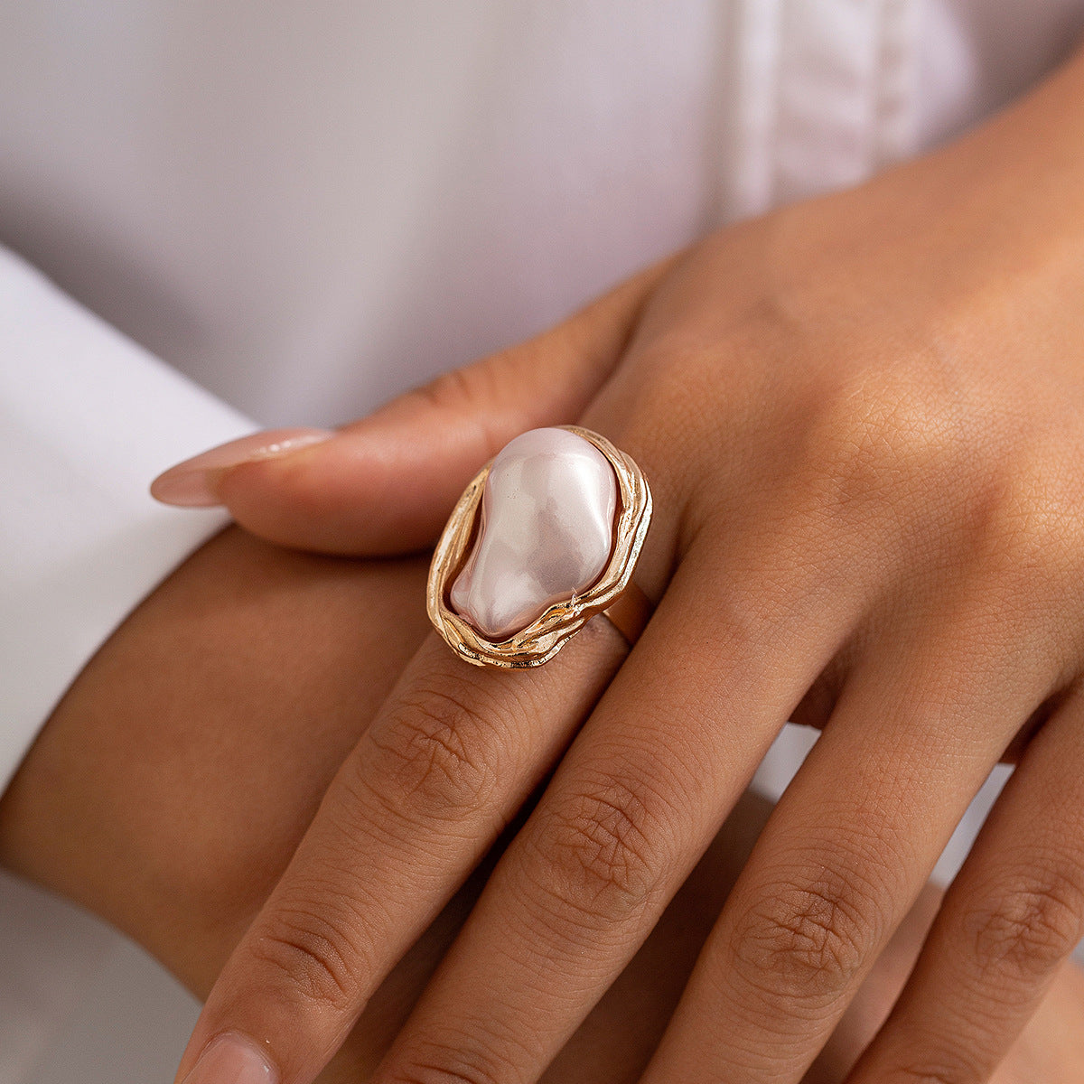 Wind Irregular Baroque Imitation Pearl Open Rings