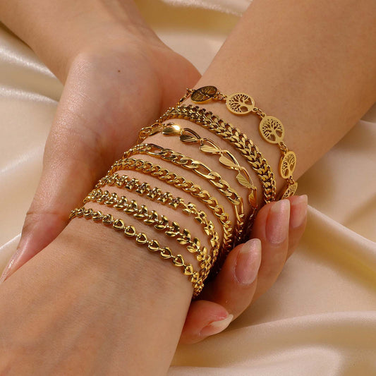 Lucky Tree Butterfly Wheat Triangle Geometric Gold Bracelets