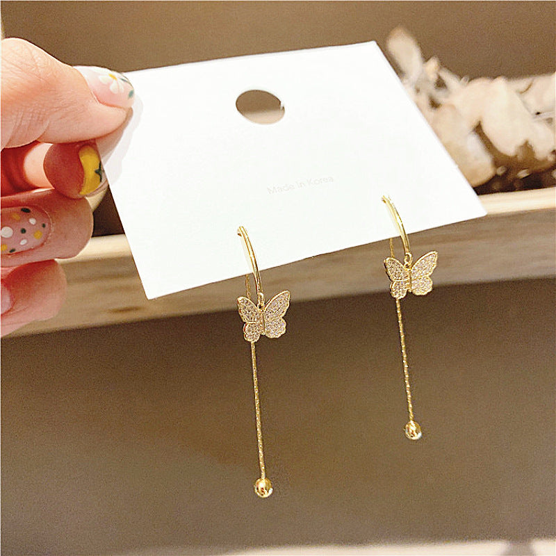 Tassel High-grade Sier Needle Metal Light Luxury Pearl Earrings