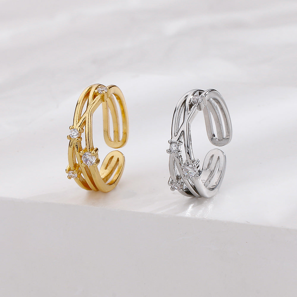 Rhinestone Opening Korean Girly Irregular Wave Rings