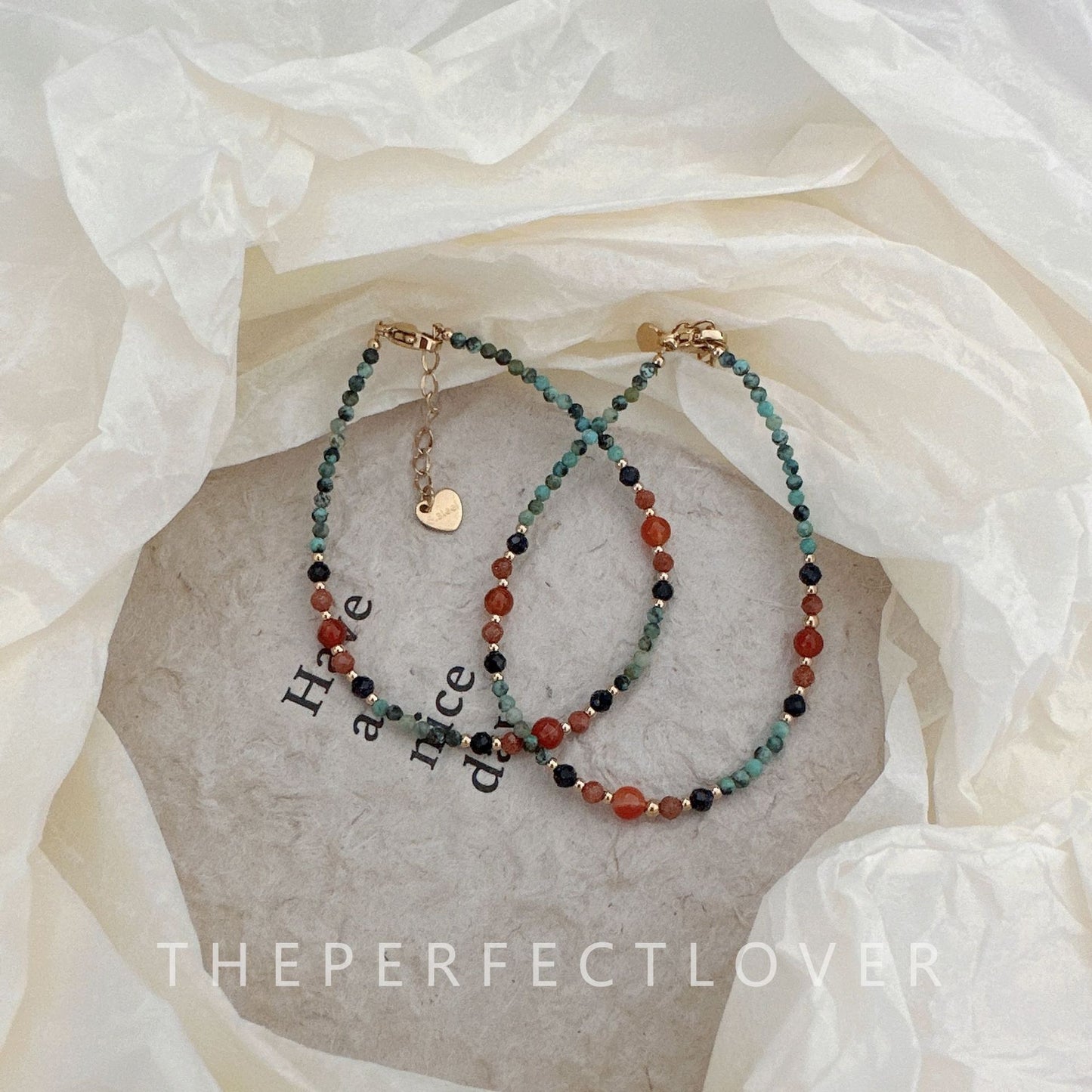 Women's Handmade Natural Stone Agate Gold Sand Blue Bracelets