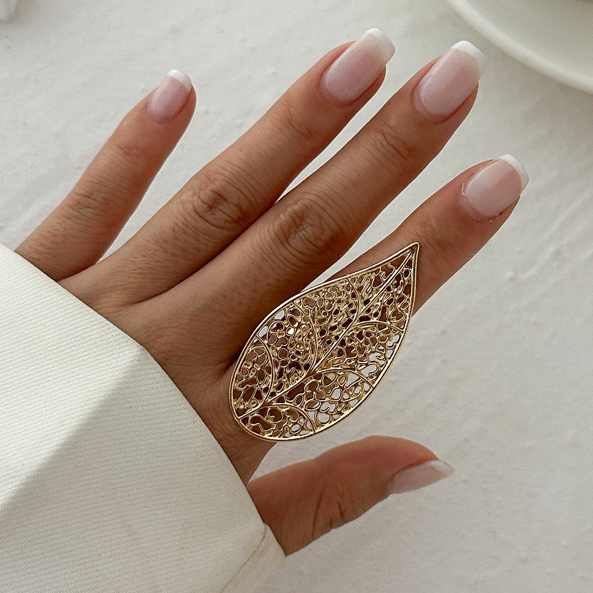 Women's Bohemian Large Lotus Leaf Open Fan Knuckle Exaggerated Rings