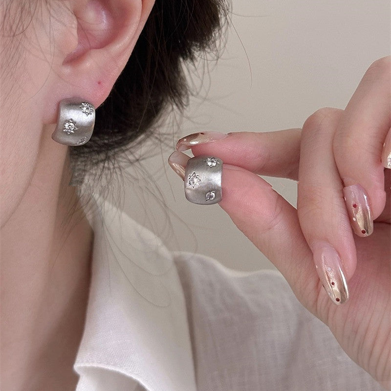 Women's Zircon Asterism Brushed Metal High-grade Simple Graceful Earrings