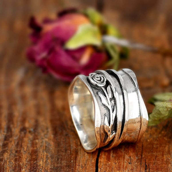 Trendy Wide Retro Rose Anxiety Decompression Rings