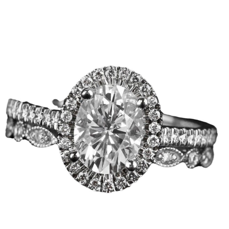 Women's Ornament Hand Jewelry Oval Diamond Set Rings