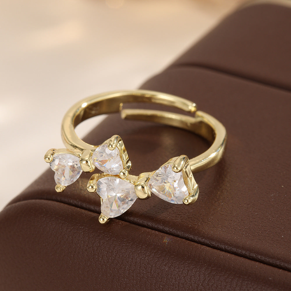 Gold Inlaid Color Zirconium Cold Wind Bow Trendy Grace Open Ring