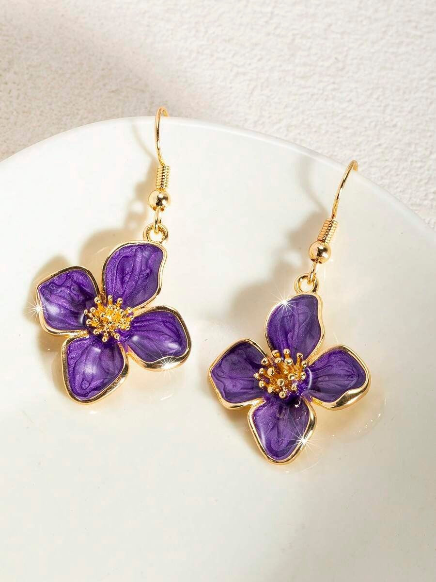 Women's Simple Design Glaze Flowers For Vacation Style Colorful Flower Ear Hook