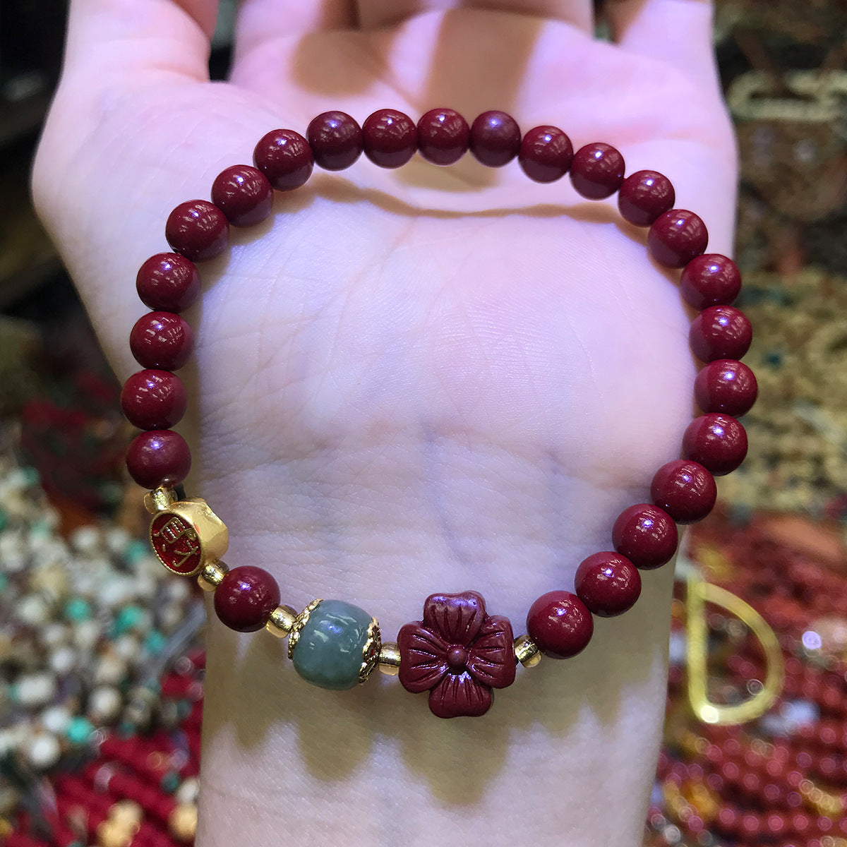 Women's Purple Gold Sand Cinnabar Beaded Single Ethnic Bracelets