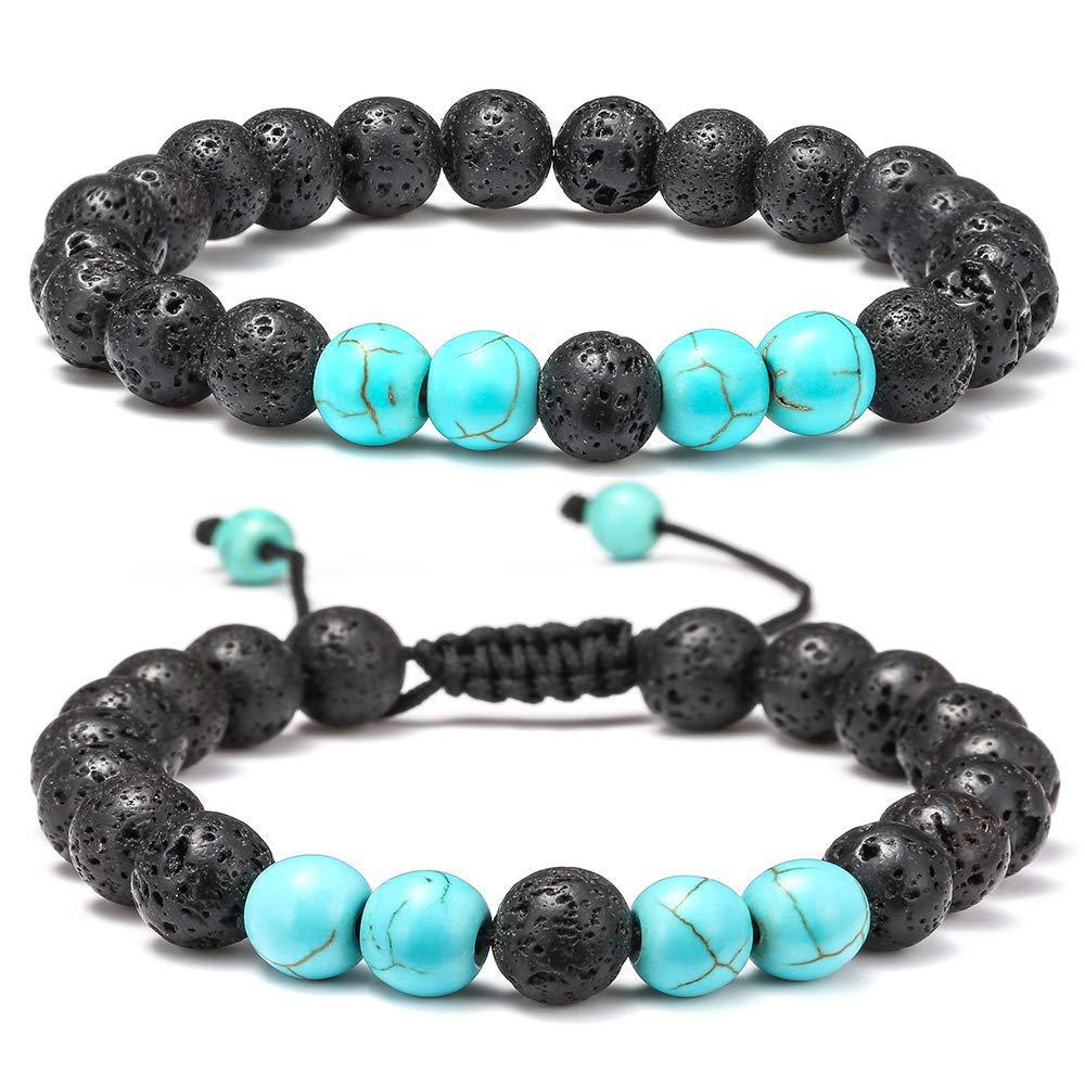 Turquoise Woven Lava Stone Adjustable Volcanic Bracelets