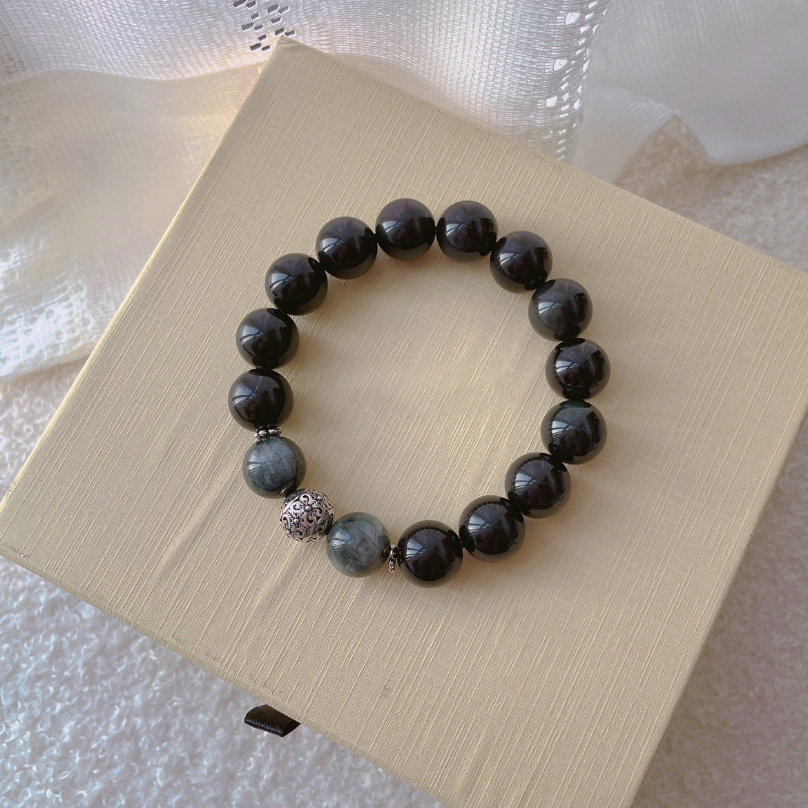 Women's & Men's Bell Obsidian One Pair Of Lovers Bracelets