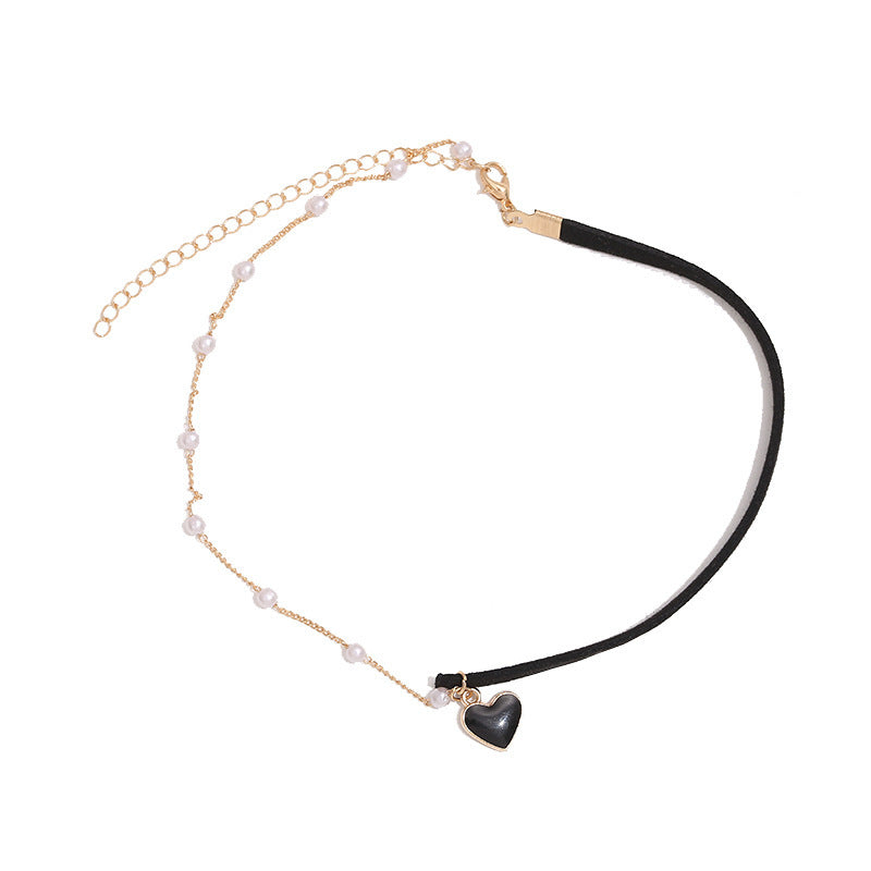 Korean Style Pearl Red Clavicle Chain Neck Strap Collar