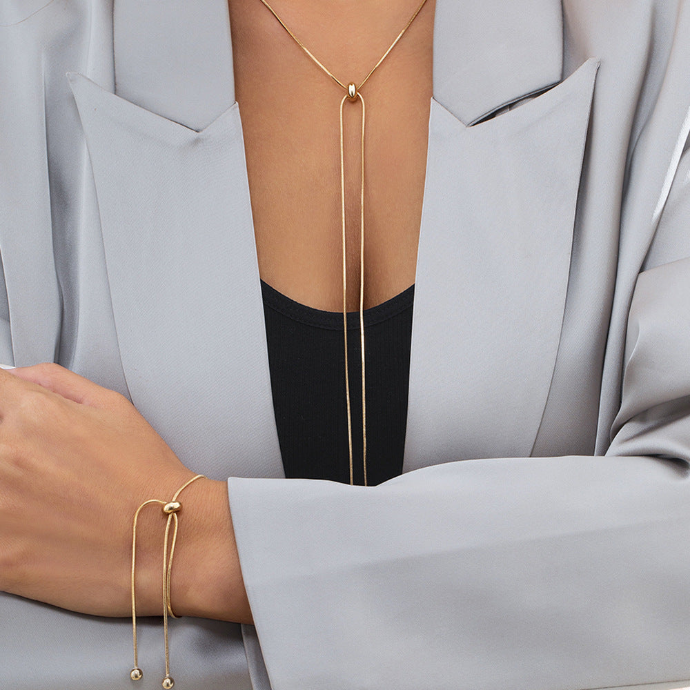 Ornament Simple Long Tassel Stylish Adjustable Metal Square Snake Necklaces