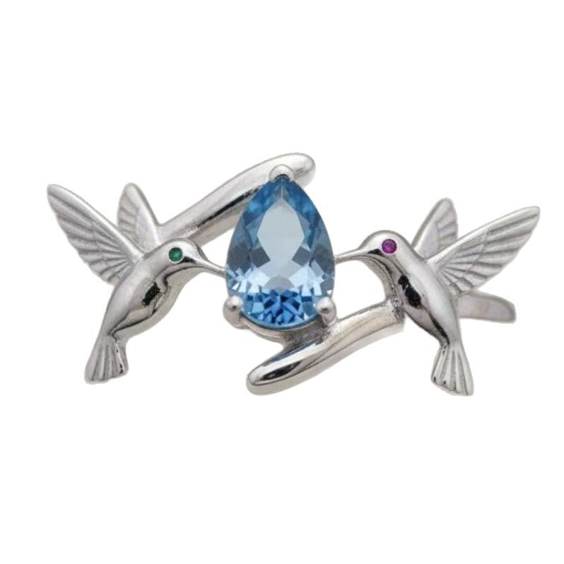 Women's Water Drop Lake Blue Diamond Magpie Happy Ring