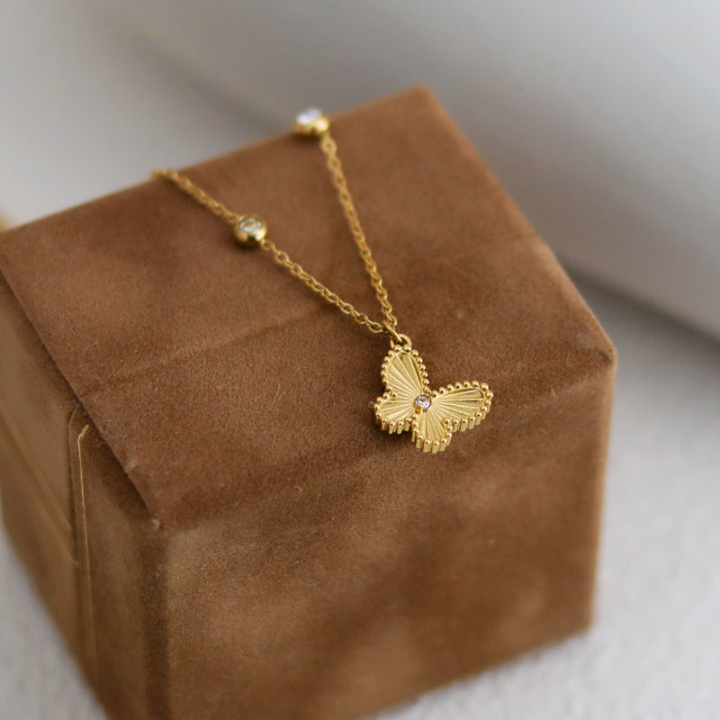 Female Small Golden Beads Diamond Inlaid Clavicle Chain Necklaces
