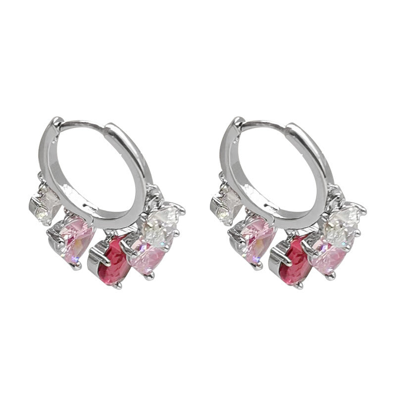Women's Loving Heart Zircon Ear Cold Style Niche Design Clip Hard Rings