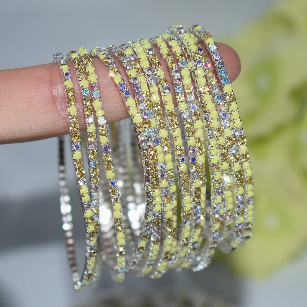 Row Colorful Rhinestone Female Live Grab Chain Bracelets