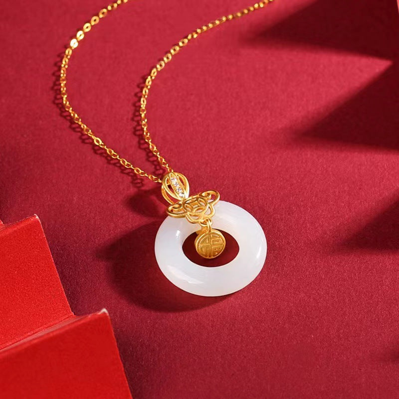 Women's Jade Peace Buckle Sier-plated Design High-grade Clavicle Chain Necklaces
