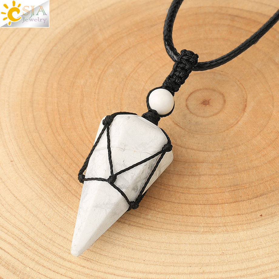 Women's Ornament Hand-woven Hexagonal Prism Stone Accessories Necklaces
