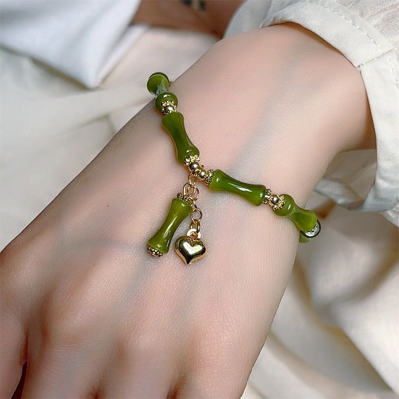 Green Bamboo Three-life Stone Good Luck Exam Shore Bracelets