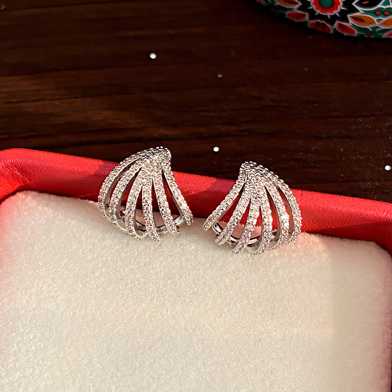 Real Gold Electroplated Sier Needle Zircon Earrings