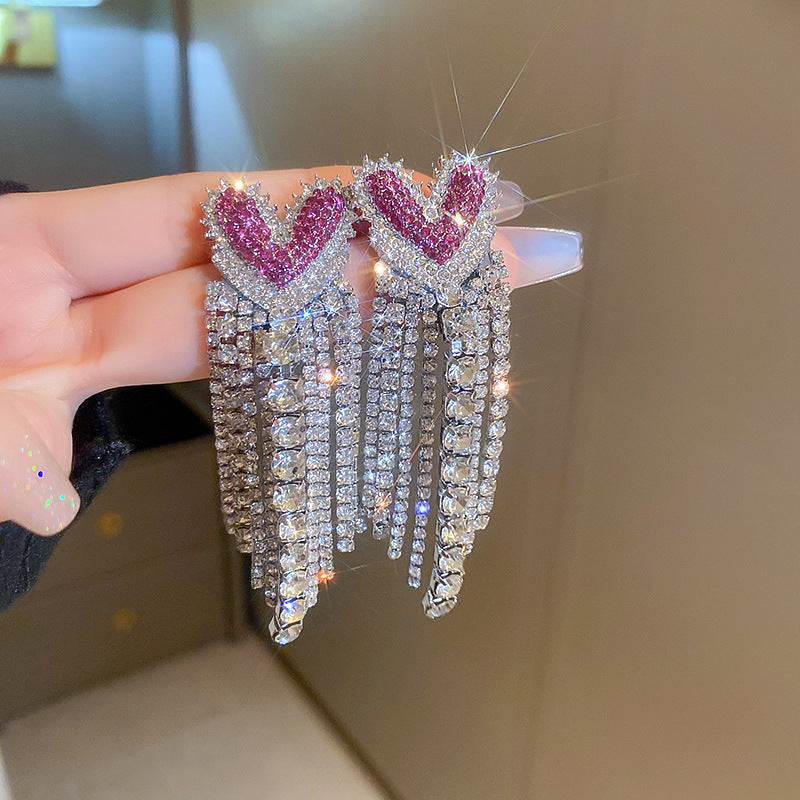 Needle Fully Jeweled Loving Heart Bow Earrings