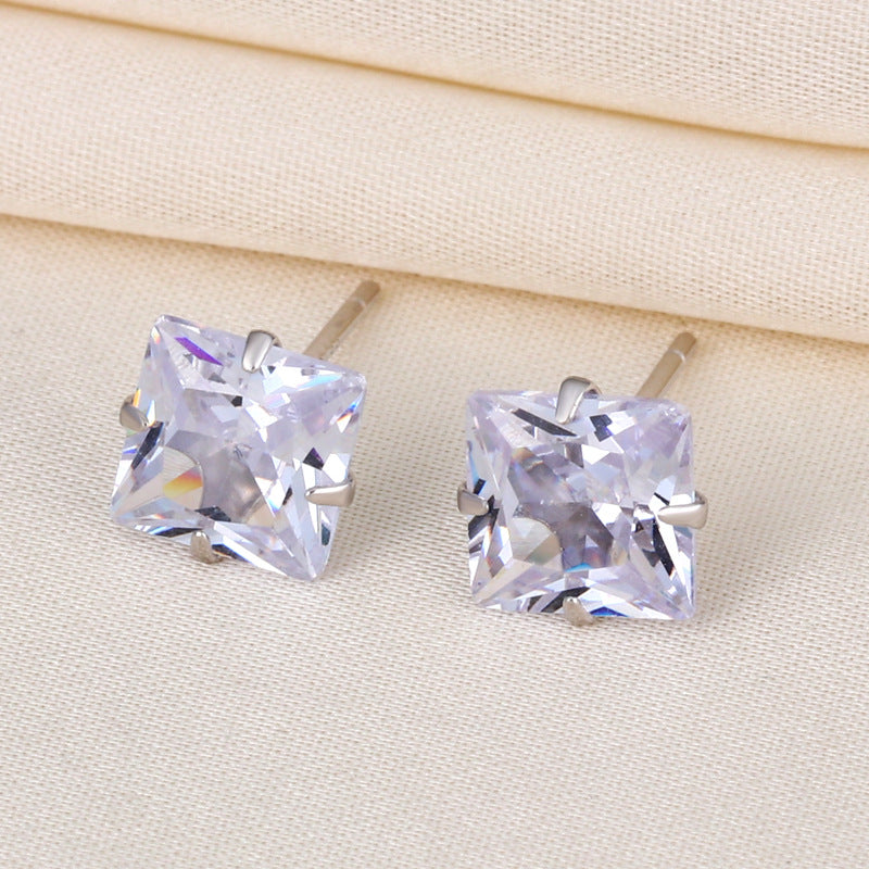 Women's & Men's Sier Square Diamond Simple Fashion Zircon Earrings