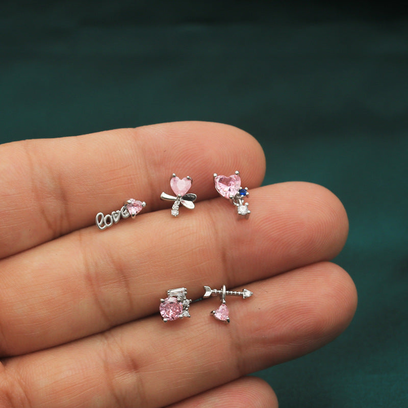 Starry Sky Series Ear Pink Stars Heart Multicolor Zircon Earrings