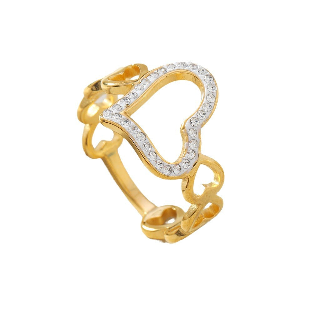 Steel Design Cut Hollow Heart Inlaid Rings