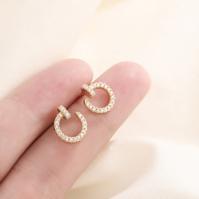 Women's Simple Nail For Micro Rhinestone Rivet Niche Design Cold Elegant Stud Earrings