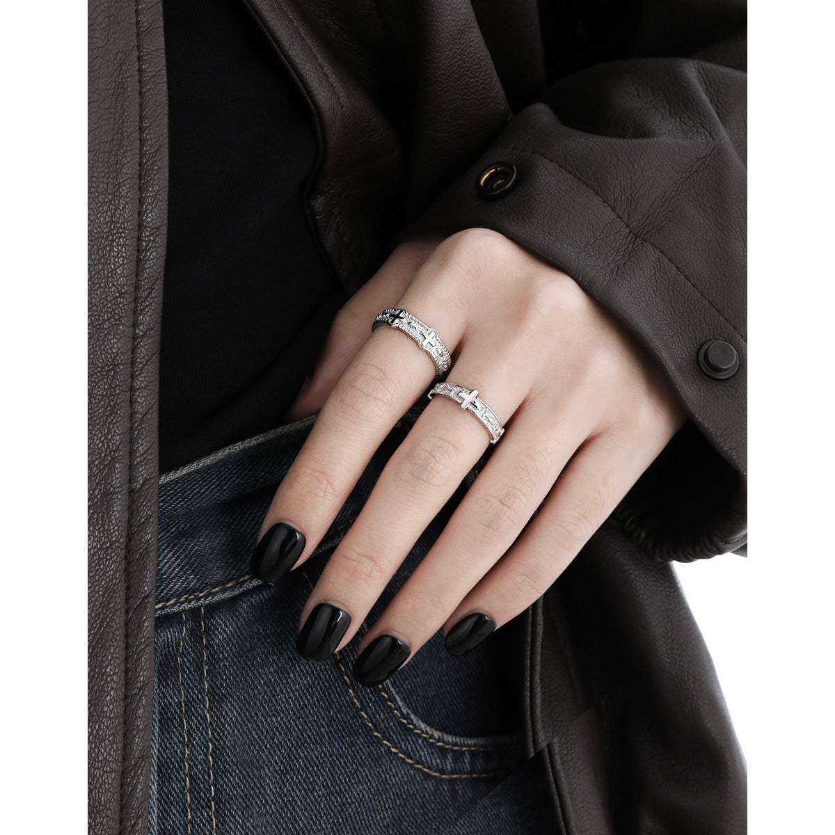 Women's Personality Sier Trendy Cool High-grade Cross Rings