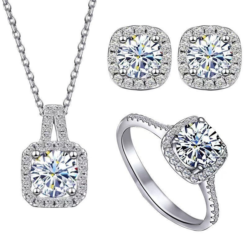 Three-piece Inlaid Zircon Ear Female Clavicle Chain Jewelry Set