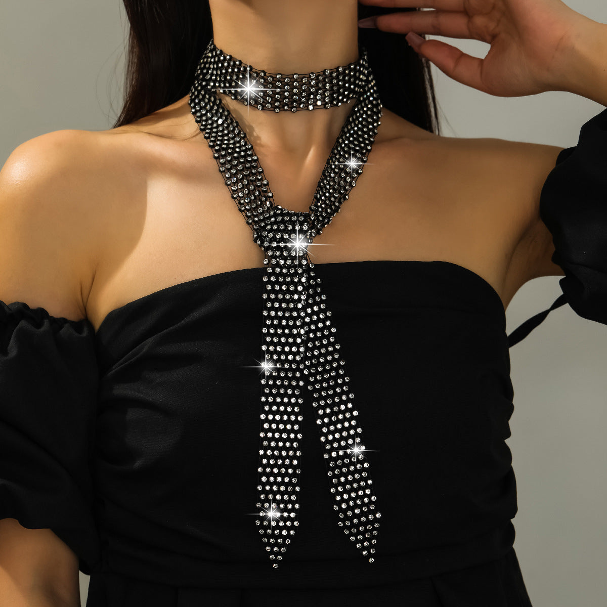 Shiny Rhinestone Long Tassel Clavicle Chain Necklaces