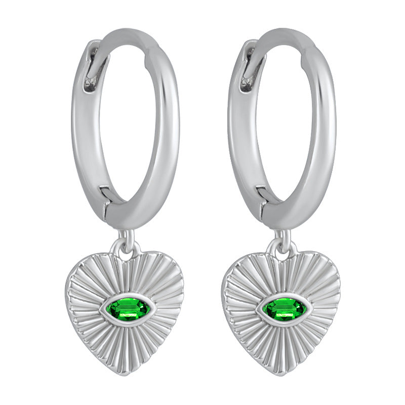 Women's Needle Retro Heart-shaped Ear Clip Green Devil's Eye For Niche Earrings