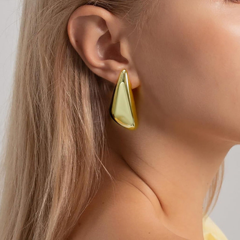 Metal Glossy Surface Folding Female Retro Earrings