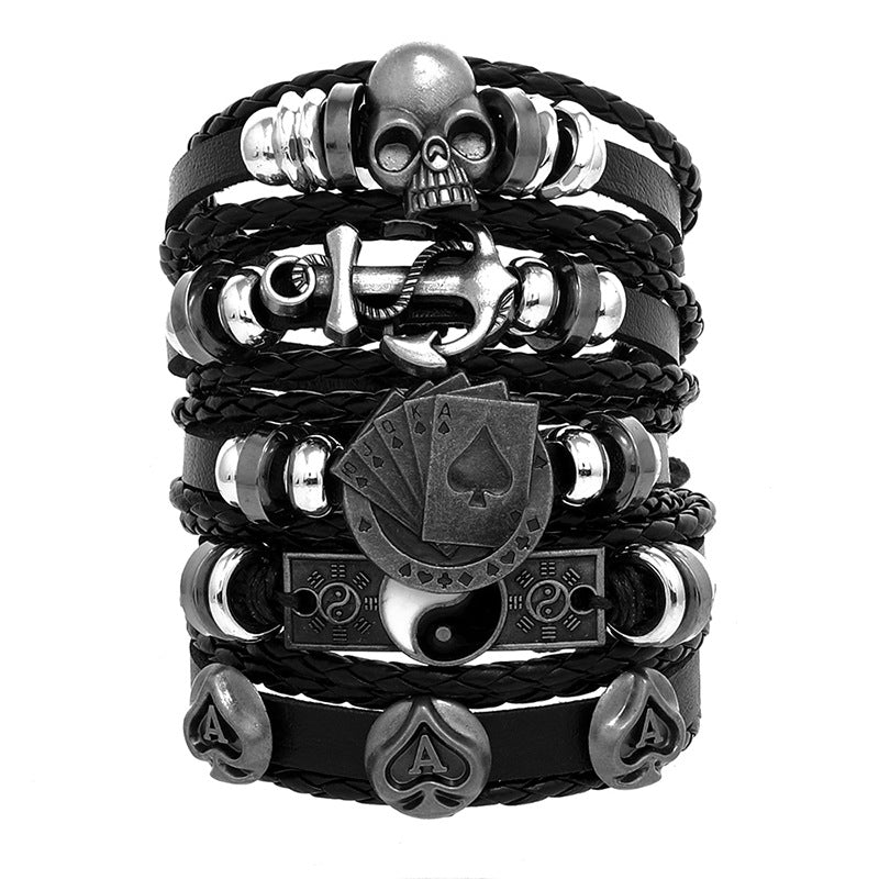 Men's Fashion Skull Leather Suit Adjustable Winding Bracelets