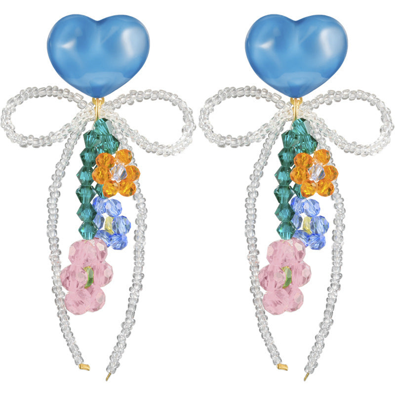 Needle Glaze Love Heart Flowers Summer Earrings