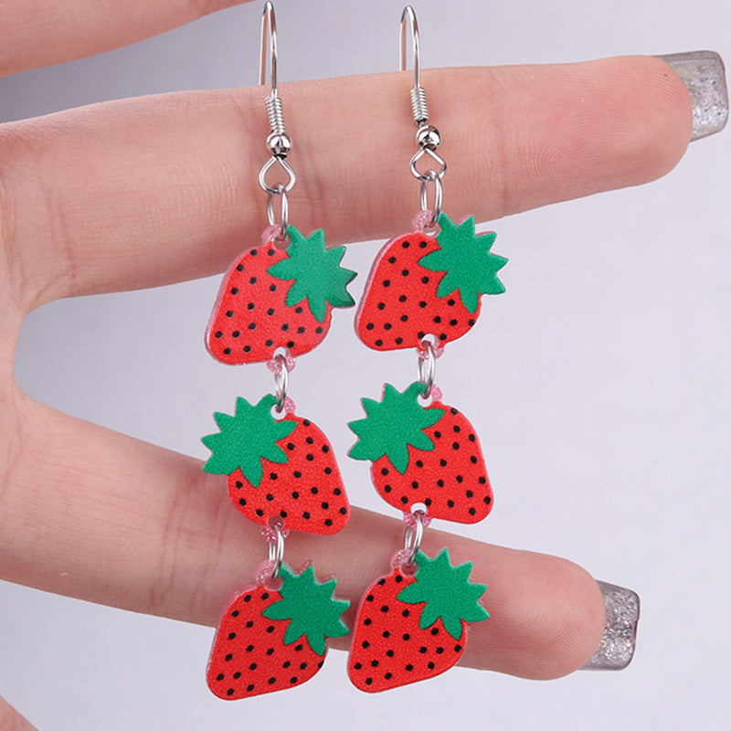 Women's Beach Strawberry Creative Fun Acrylic Printing Fashion High Rings