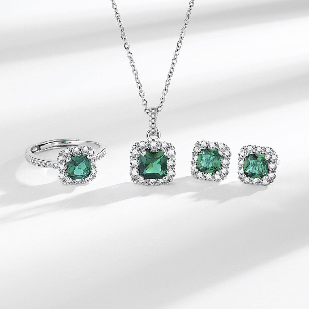 Live Simulation Emerald Small Sugar Cube Zircon Female Bride Jewelry Set
