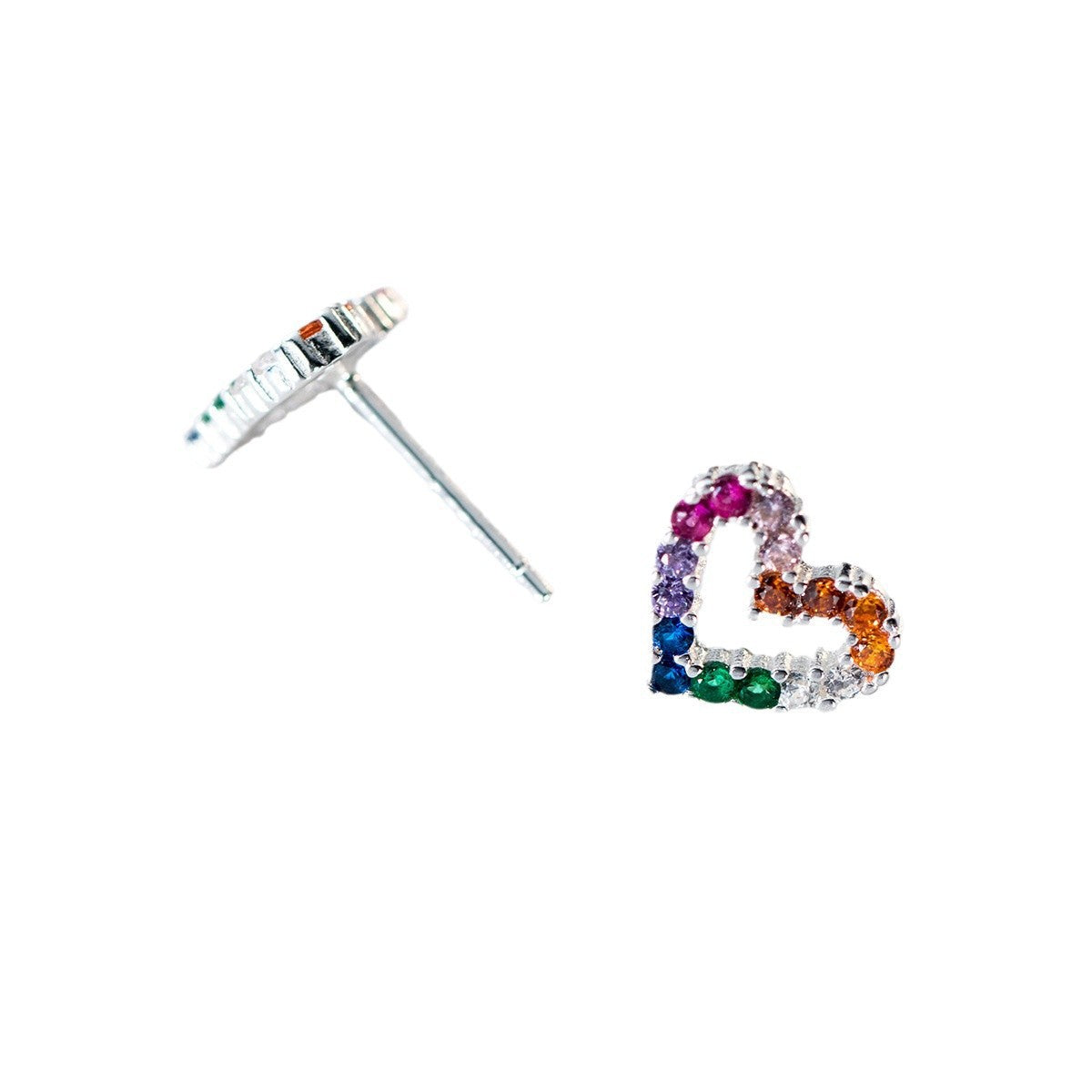 Style Fresh Sweet Colorful Zircon Hollow Love Heart Fashionable Earrings