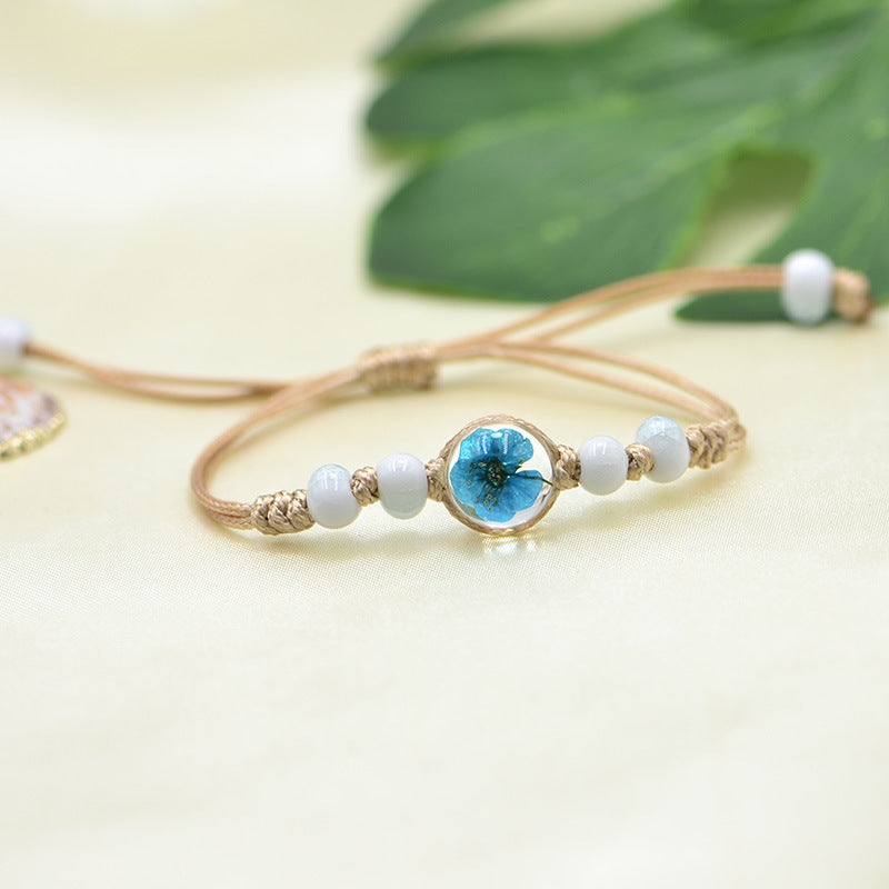 Dried Flower Plant Real Woven Snow Beads Bracelets