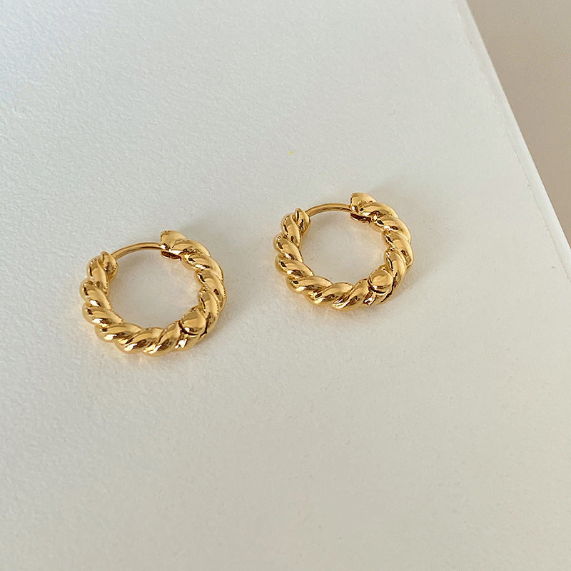 Women's Real Gold Plating Korean Texture Twisted Earrings
