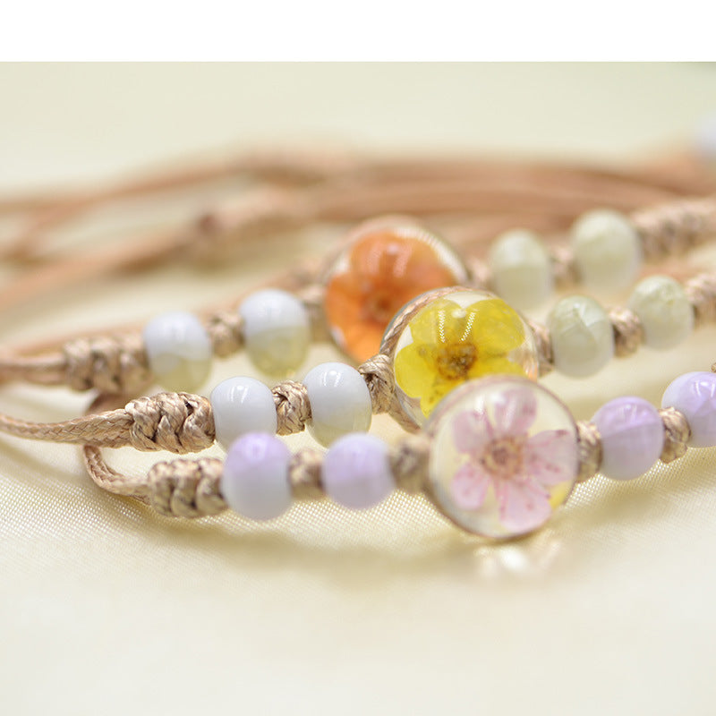 Dried Flower Plant Real Woven Snow Beads Bracelets