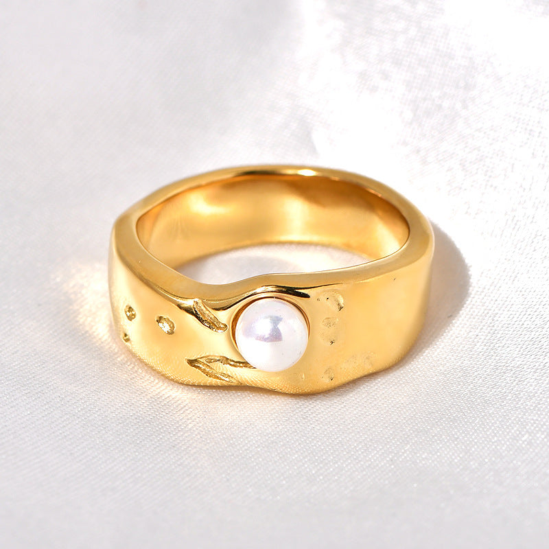 Wind Gold-plated Stainless Steel Lava Pearl Rings