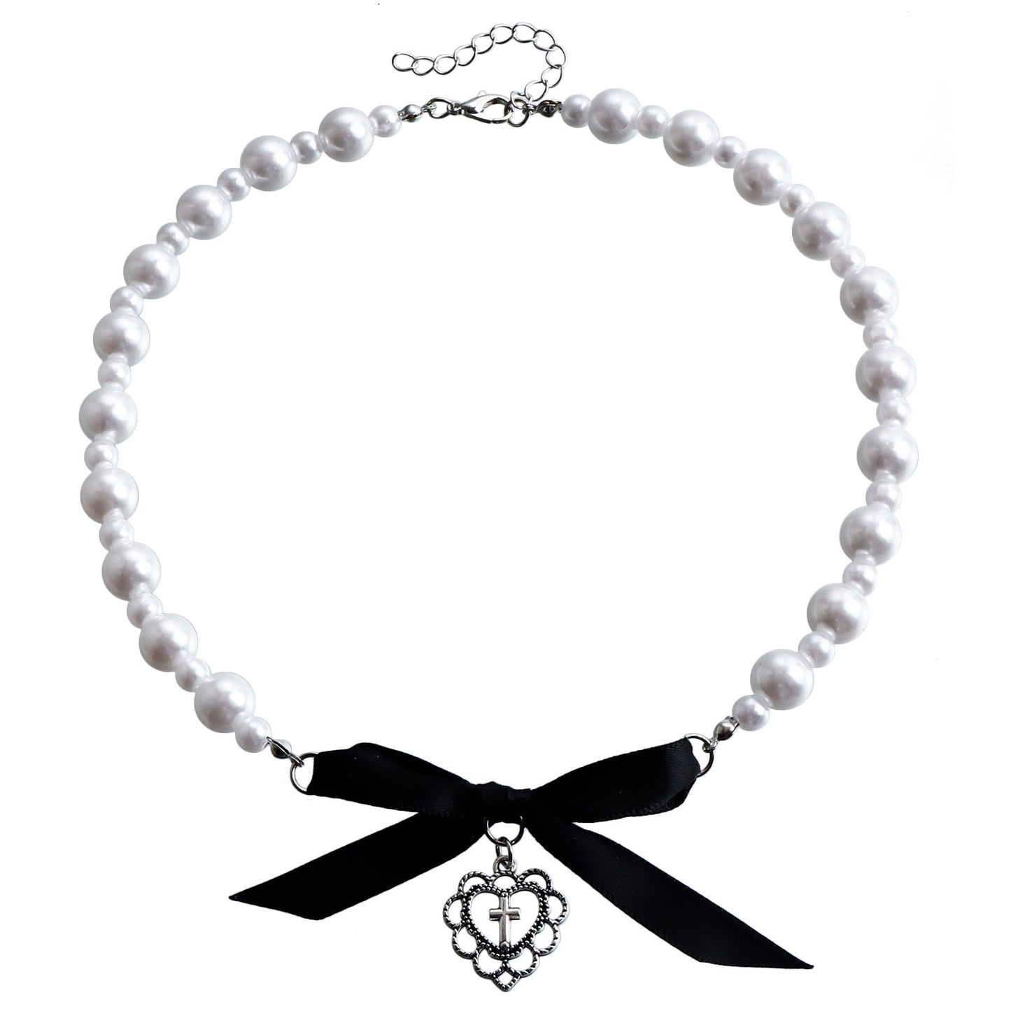 Ornament Love Cross Imitation Pearl Beaded Classic Style Ribbon Necklaces