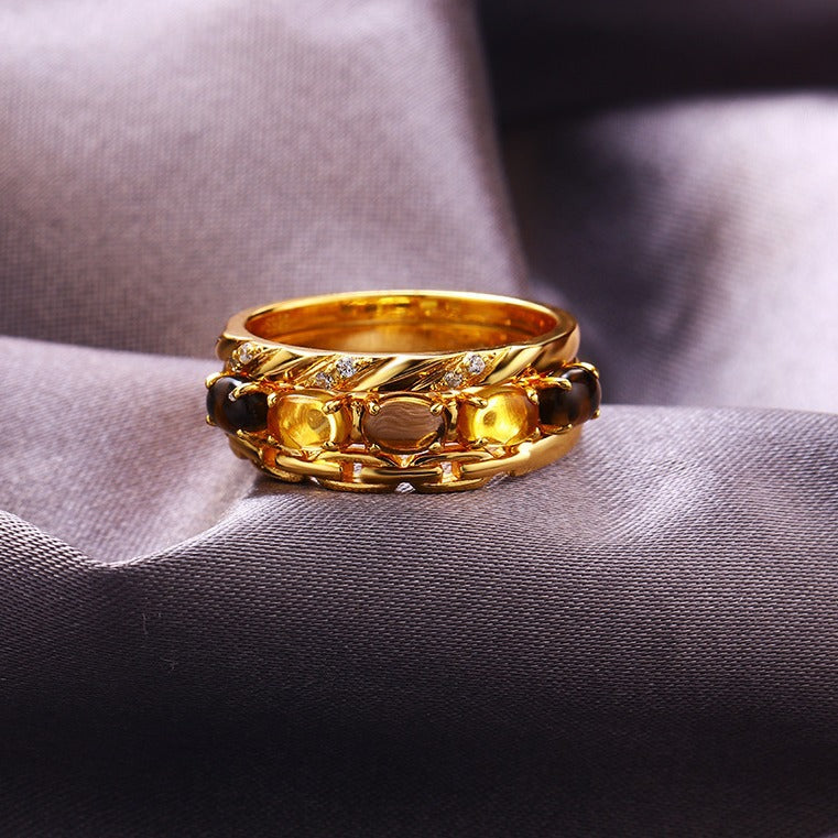 Jewelry Natural Citrine Three-piece Style Sier Rings